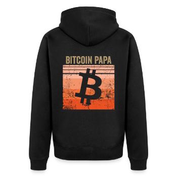 Bitcoin Papa - Unisex Premium Bio Zip Hoodie - Schwarz - Hinten - Nico (187cm)