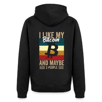 I like my Bitcoin and maybe 3 people - Unisex Premium Bio Zip Hoodie - Schwarz - Hinten - Nico (187cm)
