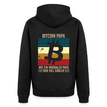 Bitcoin Papa - Unisex Premium Bio Zip Hoodie - Schwarz - Hinten - Nico (187cm)
