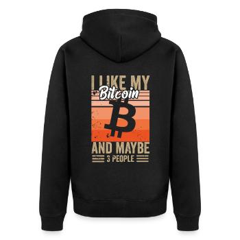 I like my Bitcoin and maybe 3 people - Unisex Premium Bio Zip Hoodie - Schwarz - Hinten - Nico (187cm)