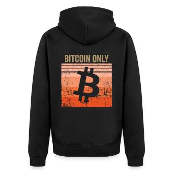 Bitcoin Only - Unisex Premium Bio Zip Hoodie - Schwarz - Hinten - Nico (187cm)
