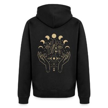 Boho Mushrooms Cottage Core Aesthetic Goblincore - Unisex Premium Organic Zip Hoodie - black - Back - Nico (187cm)