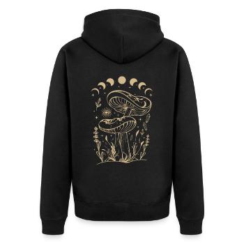 Boho Mushrooms Cottage Core Aesthetic Goblincore - Unisex Premium Organic Zip Hoodie - black - Back - Nico (187cm)
