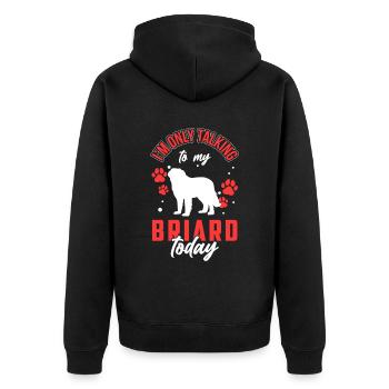 Rede nur mit meinem Briard Berger de Brie - Unisex Premium Bio Zip Hoodie - Schwarz - Hinten - Nico (187cm)