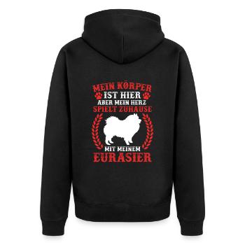 Eurasier spielt Zuhause Spitz Eurasian Dog - Unisex Premium Bio Zip Hoodie - Schwarz - Hinten - Nico (187cm)