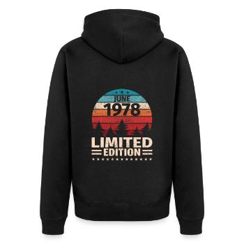 45th Birthday June Vintage 1978 Vintage - Unisex Premium Organic Zip Hoodie - black - Back - Nico (187cm)