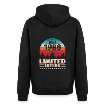 35. Geburtstag Juni Jahrgang 1988 Vintage - Unisex Premium Bio Zip Hoodie - Schwarz - Hinten - Nico (187cm)