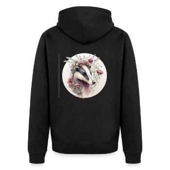 Aquarelle Miel Blaireau Fleur Couronne Animal mignon L - Veste à capuche bio Premium Unisexe - noir - Dos - Nico (187cm)