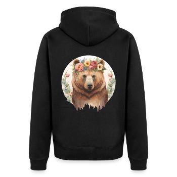 Cute Brown Bear Grizzly Flower Crown Animal Lovers - Unisex Premium Organic Zip Hoodie - black - Back - Nico (187cm)