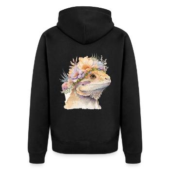 Cute Bearded Dragon Flower Crown Floral Watercolor - Unisex Premium Organic Zip Hoodie - black - Back - Nico (187cm)