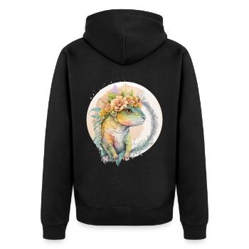 Cute Lizard Chameleon Flower Crown Pet Reptile Lov - Unisex Premium Organic Zip Hoodie - black - Back - Nico (187cm)