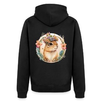 Cute Watercolor Chipmunk Flower Crown Floral Roden - Unisex Premium Bio Zip Hoodie - Schwarz - Hinten - Nico (187cm)