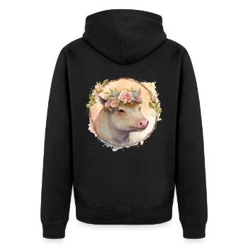 Mignon Sanglier Aquarelle Fleur Couronne Animal Love - Veste à capuche bio Premium Unisexe - noir - Dos - Nico (187cm)