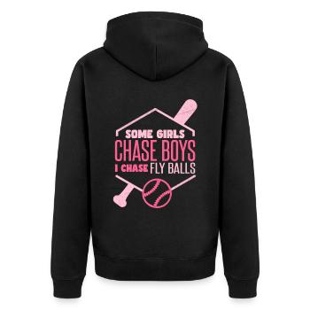 Ich jage Fliegenbälle Softball Mädchen - Unisex Premium Bio Zip Hoodie - Schwarz - Hinten - Nico (187cm)