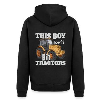 This Boy Loves Big Tractors - Unisex Premium Organic Zip Hoodie - black - Back - Nico (187cm)