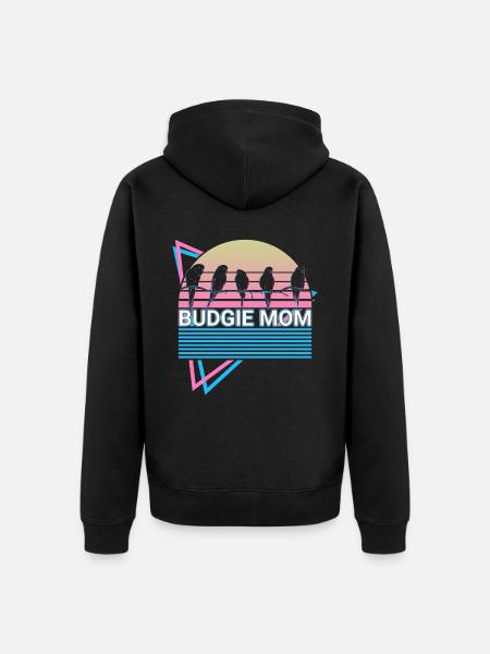 Budgie Mom Parakeet Retro - Unisex Premium Organic Zip Hoodie - black
