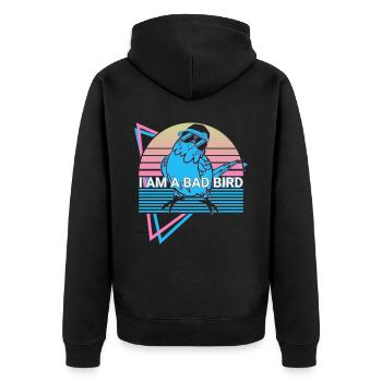 Wellensittich Sittich Retro - Unisex Premium Bio Zip Hoodie - Schwarz - Hinten - Nico (187cm)