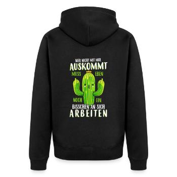 Wer mit mir nicht auskommt - Unisex Premium Bio Zip Hoodie - Schwarz - Hinten - Nico (187cm)