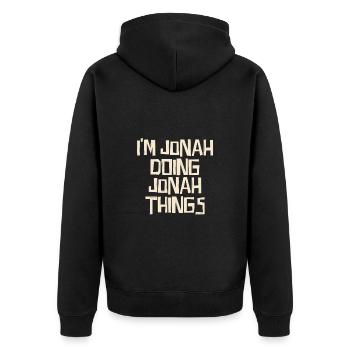 I'm Jonah doing Jonah things - Unisex Premium Bio Zip Hoodie - Schwarz - Hinten - Nico (187cm)