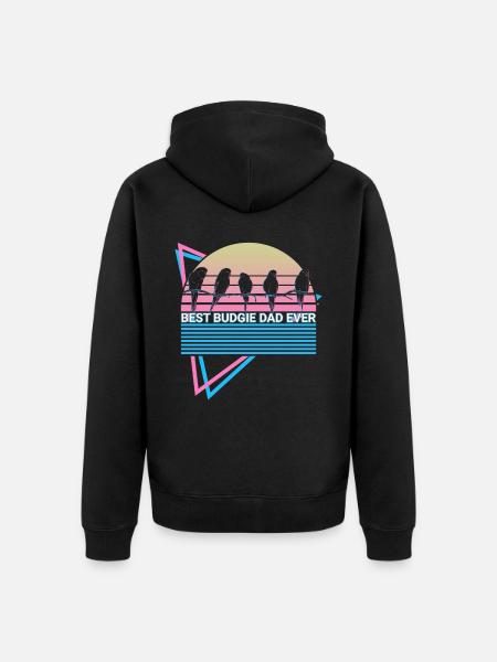Budgie Parakeet Retro - Unisex Premium Organic Zip Hoodie - black