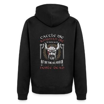 Norse Mythology Cattle Die Kinsman Die Valknut - Unisex Premium Bio Zip Hoodie - Schwarz - Hinten - Nico (187cm)