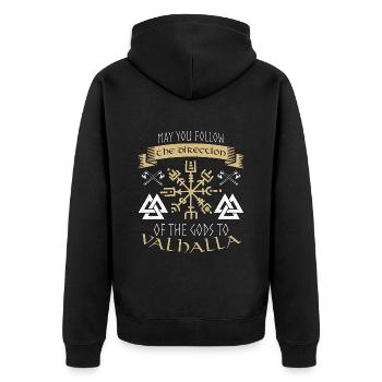 Norse Mythology Short May You Follow Mystic Runes - Unisex Premium Bio Zip Hoodie - Schwarz - Hinten - Nico (187cm)
