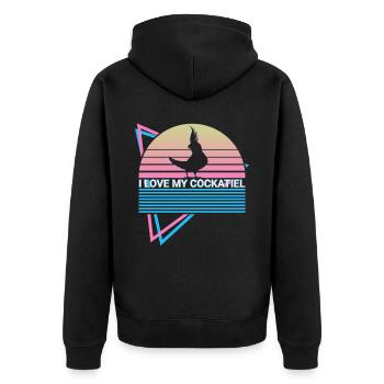 I love my cockatiel retro - Unisex Premium Organic Zip Hoodie - black - Back - Nico (187cm)