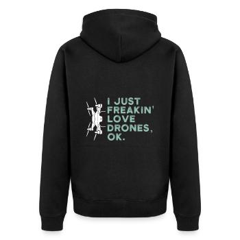 Drohne Pilot - Unisex Premium Bio Zip Hoodie - Schwarz - Hinten - Nico (187cm)