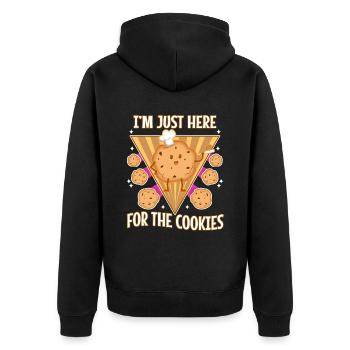 im just here for the cookies - Unisex Premium Organic Zip Hoodie - black - Back - Nico (187cm)