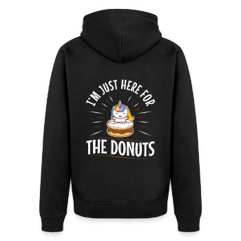 I'm just here for the donuts - Unisex Premium Bio Zip Hoodie - Schwarz - Hinten - Nico (187cm)