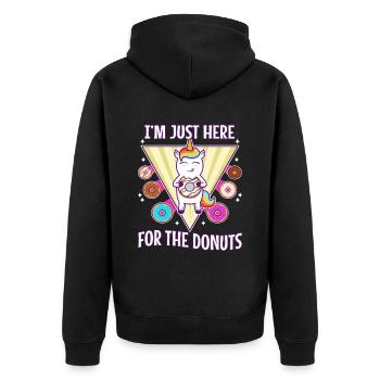 I'm just here for the donuts - Unisex Premium Bio Zip Hoodie - Schwarz - Hinten - Nico (187cm)
