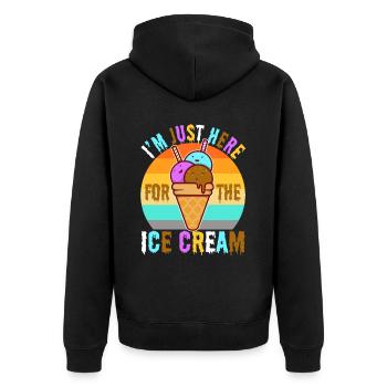 Im just here for the ice cream - Unisex Premium Bio Zip Hoodie - Schwarz - Hinten - Nico (187cm)