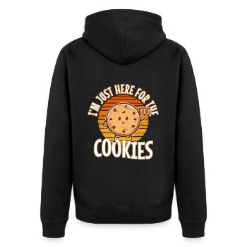 im just here for the cookies - Unisex Premium Organic Zip Hoodie - black - Back - Nico (187cm)