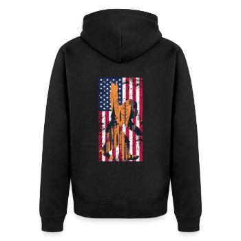 Patriotic Myth: Retro Bigfoot Meets July 4th - Unisex Premium Bio Zip Hoodie - Schwarz - Hinten - Nico (187cm)