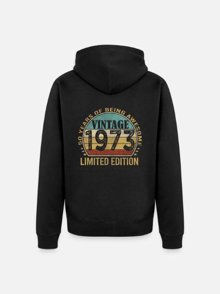 Vintage 1973, 50th Birthday - Unisex Premium Organic Zip Hoodie - black