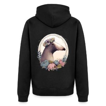 Cute Anteater Flower Crown Animal Lovers - Unisex Premium Bio Zip Hoodie - Schwarz - Hinten - Nico (187cm)
