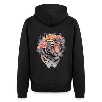 Floral Watercolor Tiger Flower Crown Tiger Lover - Unisex Premium Organic Zip Hoodie - black - Back - Nico (187cm)