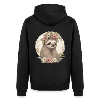 Watercolor Sloth Flower Crown Floral Animal Lover - Unisex Premium Bio Zip Hoodie - Schwarz - Hinten - Nico (187cm)