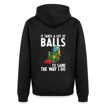 Autolackierer Angebot für Karosserietechniker - Unisex Premium Bio Zip Hoodie - Schwarz - Hinten - Nico (187cm)