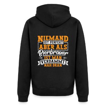 Bierbrauer Bier Leidenschaft - Unisex Premium Bio Zip Hoodie - Schwarz - Hinten - Nico (187cm)