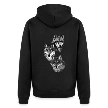 Three wolf heads in grey - Unisex Premium Organic Zip Hoodie - black - Back - Nico (187cm)