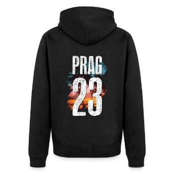 Prag 23 Trikot 2023 - Unisex Premium Bio Zip Hoodie - Schwarz - Hinten - Nico (187cm)