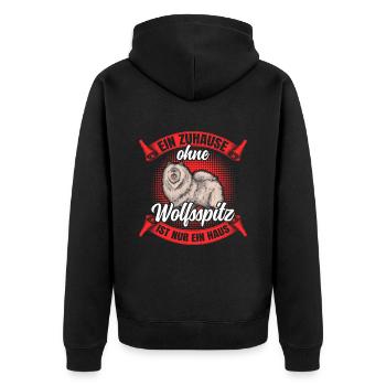 Ohne Wolfsspitz nur ein Haus Deutscher Keeshond - Unisex Premium Bio Zip Hoodie - Schwarz - Hinten - Nico (187cm)