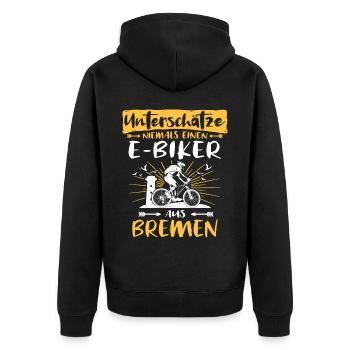 Bremen Ebike Bremer Ebiker - Unisex Premium Bio Zip Hoodie - Schwarz - Hinten - Nico (187cm)