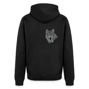 Wolfskopf wildes Tier Motiv Aufdruck mit Wolf - Unisex Premium Bio Zip Hoodie - Schwarz - Hinten - Nico (187cm)