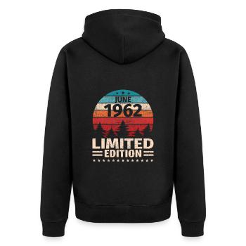 61. Geburtstag Juni Jahrgang 1962 Vintage - Unisex Premium Bio Zip Hoodie - Schwarz - Hinten - Nico (187cm)