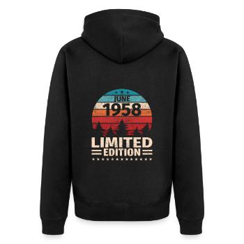 65th Birthday June Vintage 1958 Vintage - Unisex Premium Organic Zip Hoodie - black - Back - Nico (187cm)