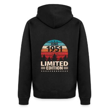 72. Geburtstag Juni Jahrgang 1951 Vintage - Unisex Premium Bio Zip Hoodie - Schwarz - Hinten - Nico (187cm)