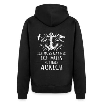 Aurich Auricher - Unisex Premium Bio Zip Hoodie - Schwarz - Hinten - Nico (187cm)
