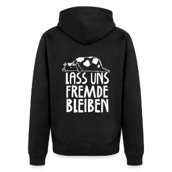 Lass uns Fremde bleiben - Unisex Premium Bio Zip Hoodie - Schwarz - Hinten - Nico (187cm)
